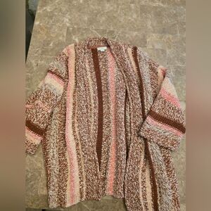 Women's J.Jill Pink & Brown Striped Boho Cardigan Sz Xs